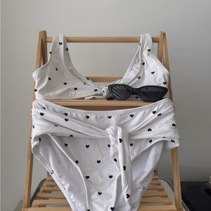 White Bikini with Black Heart Pattern